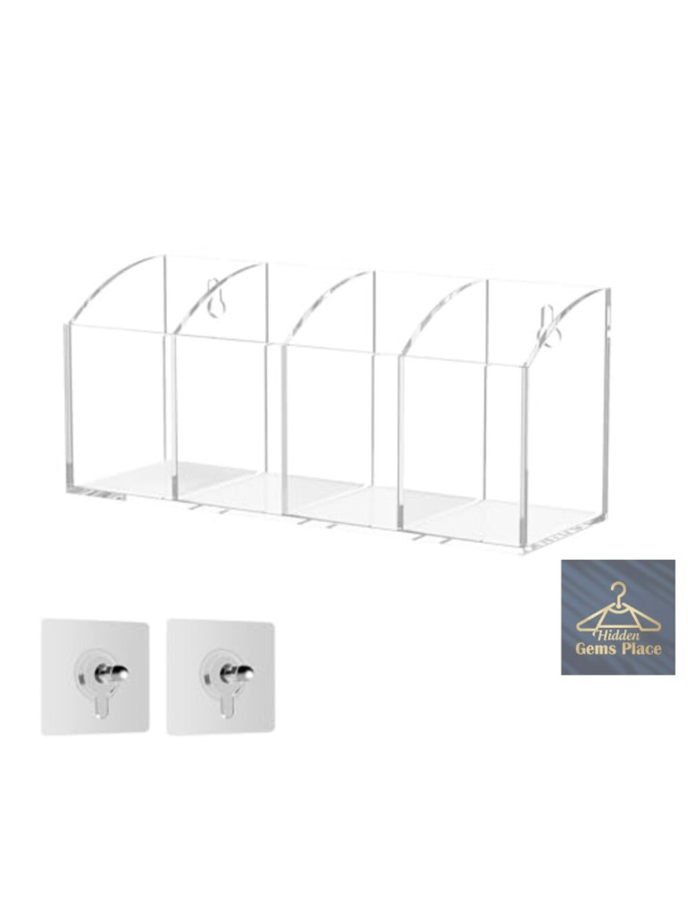 Clear Acrylic 4-Compartment Pen & Makeup Brush Holder, Wall Mountable Desk